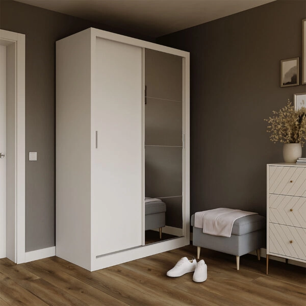 Ντουλάπα Linea Λευκή με καθρέφτη 120x60x215cm