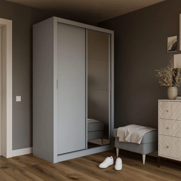 Ντουλάπα Linea Γκρι με καθρέφτη 120x60x215cm