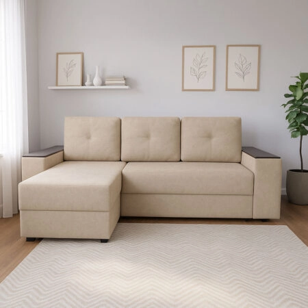 Triumph Γωνιακός Καναπές Κρεβάτι με Αναστρέψιμη Γωνία Μπεζ 241x147x94cm