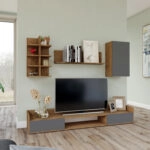 Σύνθεση τηλεόρασης Callisto Σκούρο Δρυς-Γραφίτης 200x40x180cm