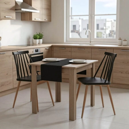 Τραπεζαρία Manka Ι-Aurora I  σετ 3τεμ σε sonoma truffle-μαύρη απόχρωση 80x80x77εκ