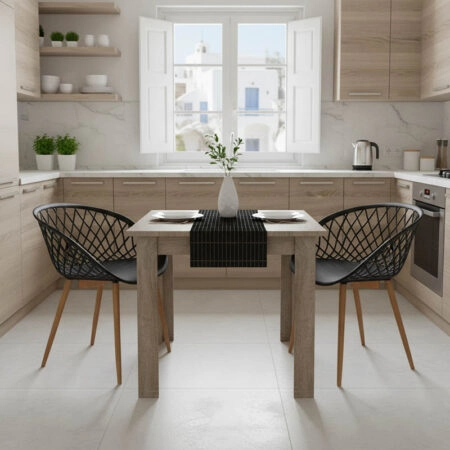 Τραπεζαρία Manka-Ezra  σετ 3τεμ σε sonoma truffle-μαύρη απόχρωση 80x80x77εκ