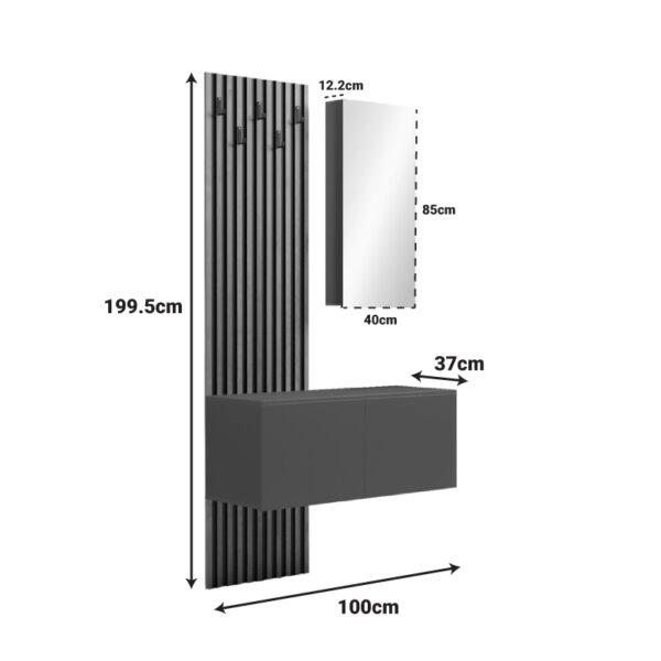 Έπιπλο εισόδου με καθρέπτη Arika  σε λευκό-sonoma απόχρωση 100x37.1x199.5εκ
