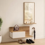 Έπιπλο εισόδου με καθρέπτη Miranda  σε λευκή-oak απόχρωση 60x30x89.5εκ