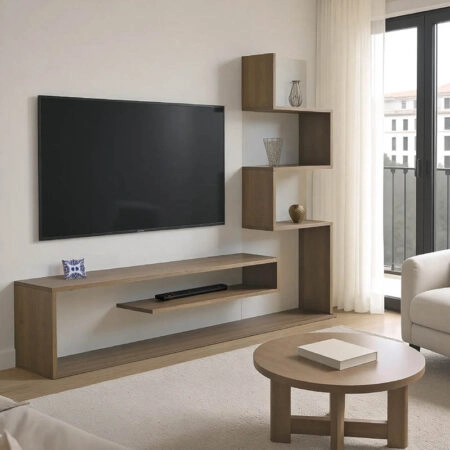 Έπιπλο τηλεόρασης με βιβλιοθήκη Cazenda  σε sonoma με λευκή απόχρωση 160x29x126εκ