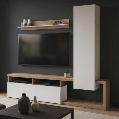 Σύνθετο σαλονιού Leganto σε sonoma με λευκή απόχρωση 220.5x35x197.5εκ