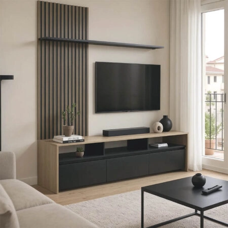 Σύνθετο σαλονιού Delfina  σε sonoma με μαύρη απόχρωση 190x40x199.5εκ