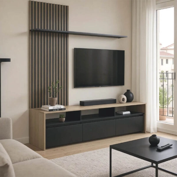 Σύνθετο σαλονιού Delfina  σε sonoma με μαύρη απόχρωση 190x40x199.5εκ