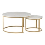 Τραπέζια σαλονιού Solme I  2τεμ σε λευκή μαρμάρου απόχρωση με χρυσά μεταλλικά πόδια