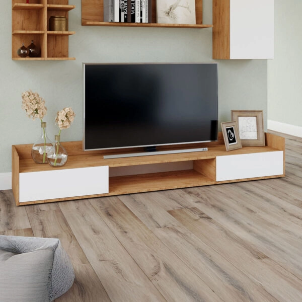 Έπιπλο TV Callisto Χρυσό Δρυς-Λευκό 200x40x30cm