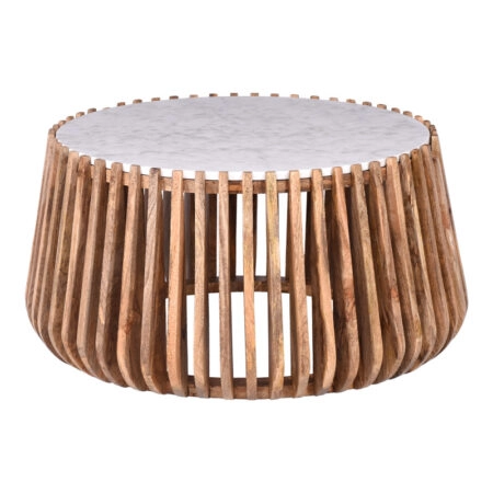 Τραπέζι σαλονιού Mable pakoworld mango ξύλο σε φυσική απόχρωση με επιφάνεια μαρμάρου Φ80x45εκ