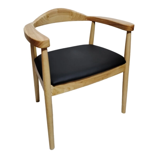 Πολυθρόνα Joube  rubberwood σε φυσική απόχρωση με μαύρο pu μαξιλάρι 59x48x73εκ
