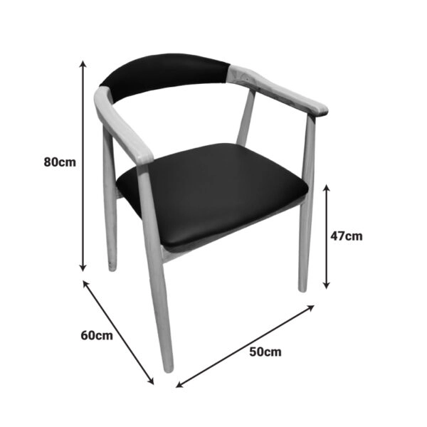Πολυθρόνα Sandi  rubberwood σε φυσική απόχρωση με μαύρο pu μαξιλάρι 50x60x80εκ