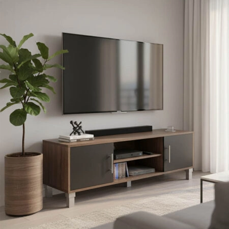 Έπιπλο τηλεόρασης Serank σε oak-ανθρακί απόχρωση 120x40x40εκ