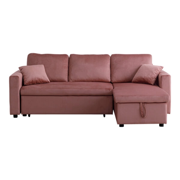 Γωνιακός αναστρέψιμος καναπές κρεβάτι Kamore με αποθηκευτικό χώρο σάπιο μήλο βελούδο 223x146x85εκ