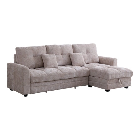 Γωνιακός αναστρέψιμος καναπές κρεβάτι Comfie pakoworld με αποθηκευτικό χώρο μπεζ ύφασμα 260x156x98εκ