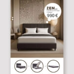 ZEN ΚΡΕΒΑΤΙ ΜΕ ΑΠΟΘΗΚ. ΧΩΡΟ ΚΑΙ ΣΤΡΩΜΑ ΓΚΡΙ ΣΚΟΥΡΟ 212x174x126.5