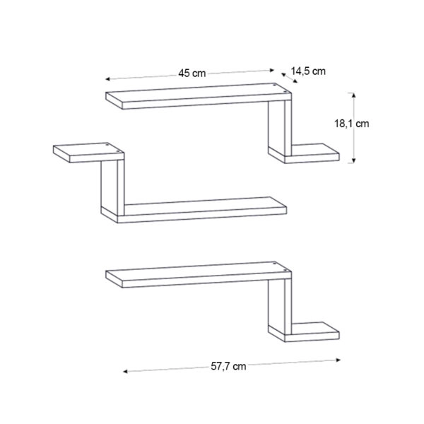 Ραφιέρα τοίχου Lowa Megapap 3 τεμαχίων χρώμα ανθρακί 57,7x14,5x18εκ.