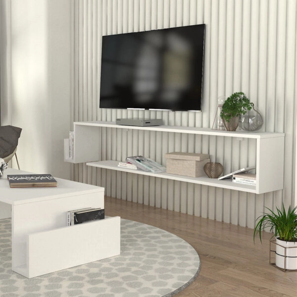 Έπιπλο τηλεόρασης επιτοίχιο Regnar Megapap χρώμα λευκό 168,6x25x31,8εκ.