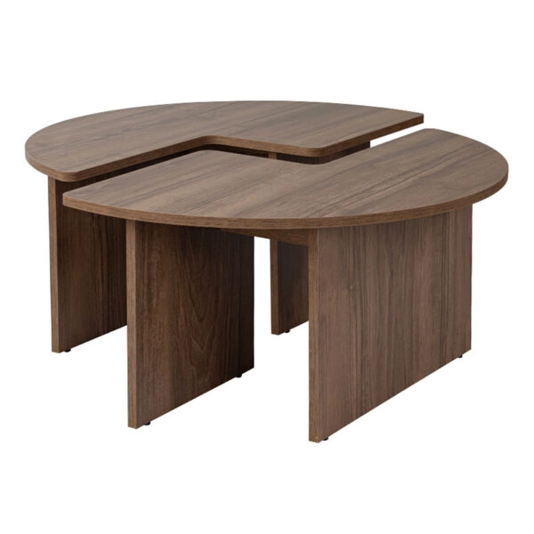 Τραπεζάκι σαλονιού σετ 2 τμχ Moira Megapap χρώμα καρυδί Ø90x41εκ.