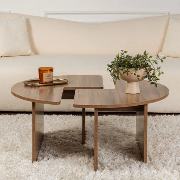 Τραπεζάκι σαλονιού σετ 2 τμχ Moira Megapap χρώμα καρυδί Ø90x41εκ.