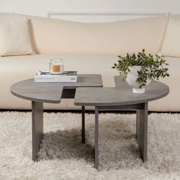 Τραπεζάκι σαλονιού σετ 2 τμχ Moira Megapap χρώμα γκρι σκυροδέματος Ø90x41εκ.