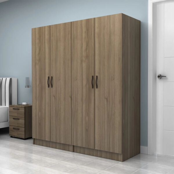 Ντουλάπα ρούχων Vivian Megapap τετράφυλλη χρώμα καρυδί 160x51,8x181εκ.