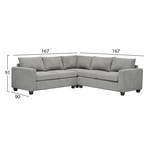 ΓΩΝΙΑΚΟΣ ΚΑΝΑΠΕΣ CALDER HM3286.01 ΓΚΡΙ ΥΦΑΣΜΑ 254x90x91Υεκ.