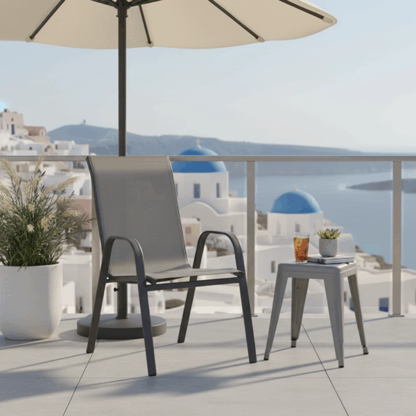 Πολυθρόνα Calan  στοιβαζόμενη μέταλλο ανθρακί-textilene ανθρακί 54x74x91εκ