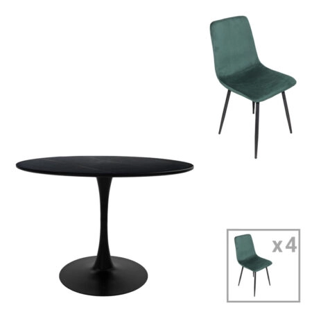 Τραπεζαρία Balou-Grato  σετ 5τεμ μαύρο-κυπαρισσί Φ100x73εκ