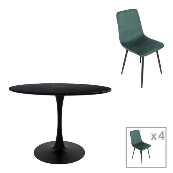 Τραπεζαρία Balou-Grato  σετ 5τεμ μαύρο-κυπαρισσί Φ120x73εκ