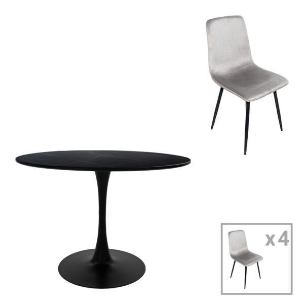 Τραπεζαρία Balou-Grato  σετ 5τεμ μαύρο-γκρι Φ100x73εκ