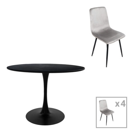 Τραπεζαρία Balou-Grato  σετ 5τεμ μαύρο-γκρι Φ120x73εκ