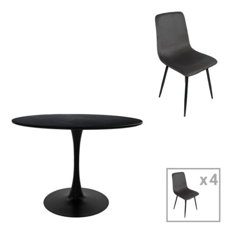 Τραπεζαρία Balou-Grato  σετ 5τεμ μαύρο Φ100x73εκ