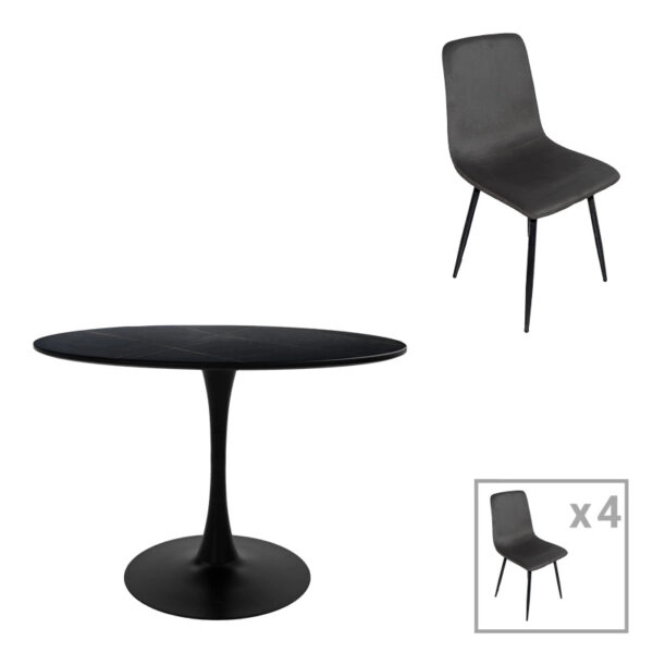 Τραπεζαρία Balou-Grato  σετ 5τεμ μαύρο Φ100x73εκ