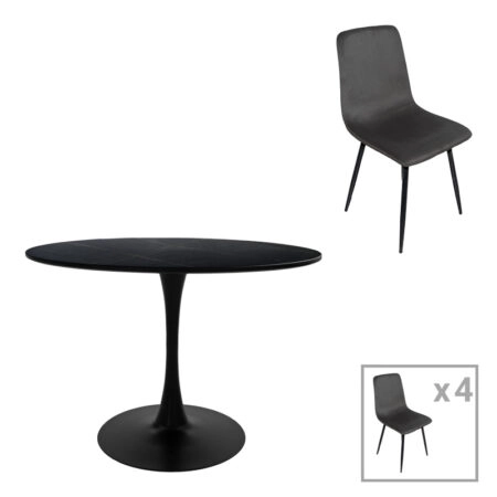 Τραπεζαρία Balou-Grato  σετ 5τεμ μαύρο Φ120x73εκ