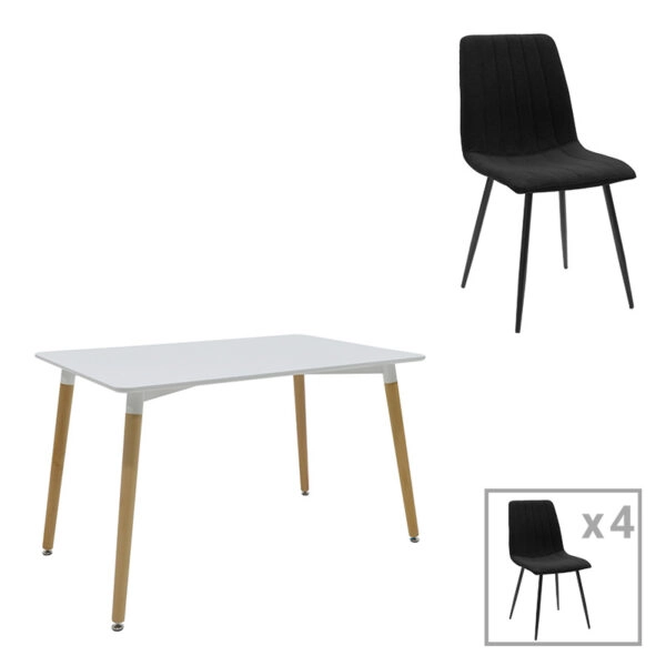 Τραπεζαρία Natali-Noor  σετ 5τεμ MDF γκρι-λευκό-πόδια φυσικό 120x80x76εκ