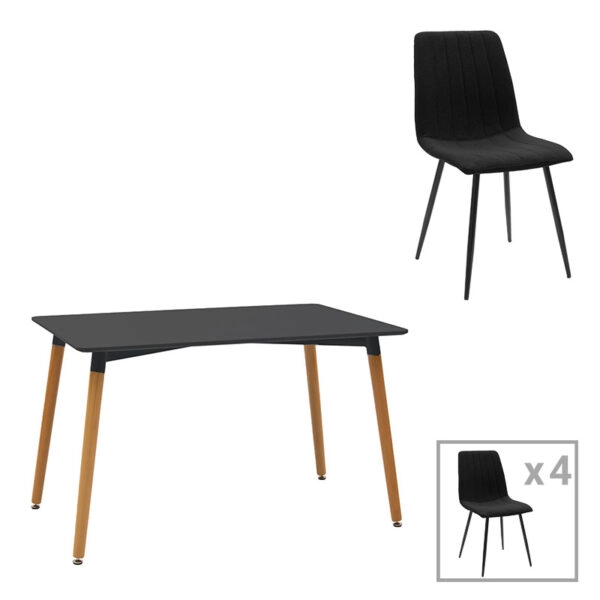Τραπεζαρία Natali-Noor σετ 5τεμ MDF μαύρο-πόδια φυσικό 120x80x76εκ
