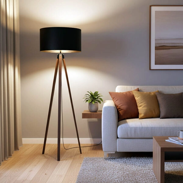 Φωτιστικό δαπέδου PWL-1059  Ε27 καρυδί-μαύρο Φ38x140εκ