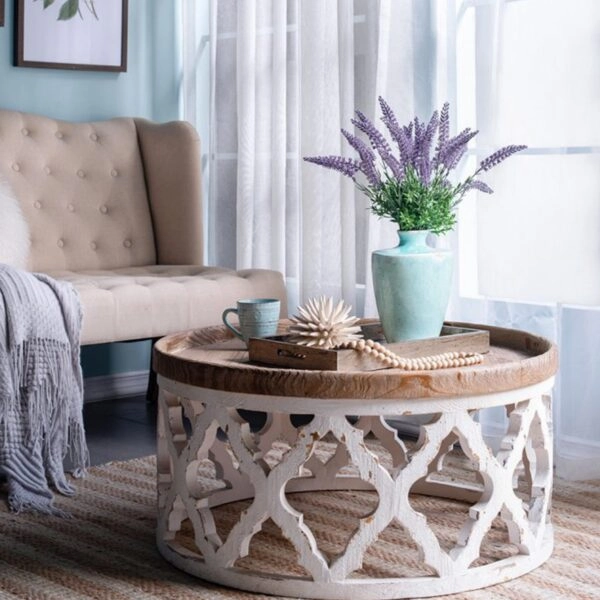 Alcott Τραπέζι Σαλονιού Ξύλο MDF Λευκή Πατίνα (81x81x40)cm