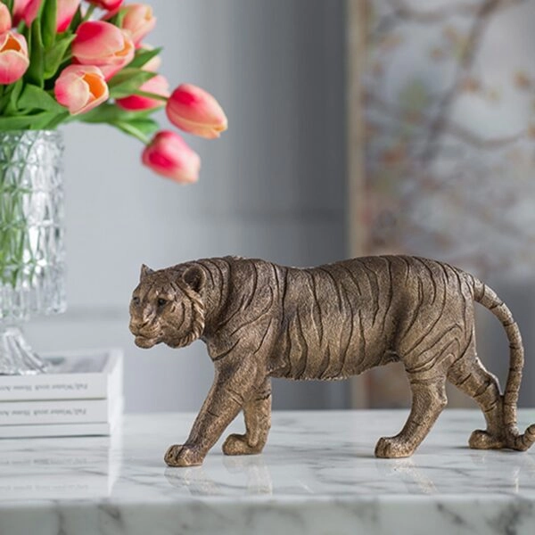 Artekko Animal Μπρονζέ Επιτραπέζια Διακοσμητική Τίγρη Ρητίνης (29x9x14.5)cm