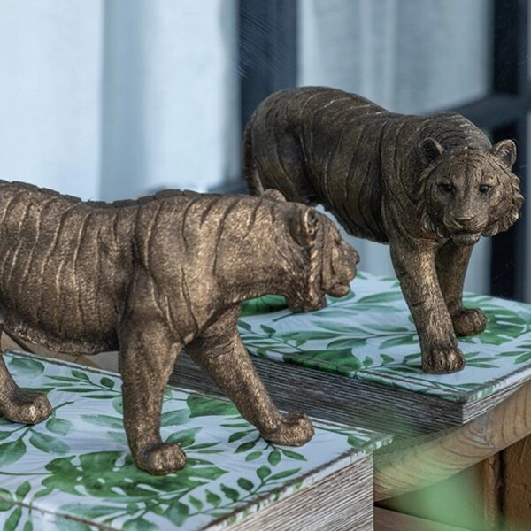 Artekko Animal Μπρονζέ Επιτραπέζια Διακοσμητική Τίγρη Ρητίνης (29x9x14.5)cm