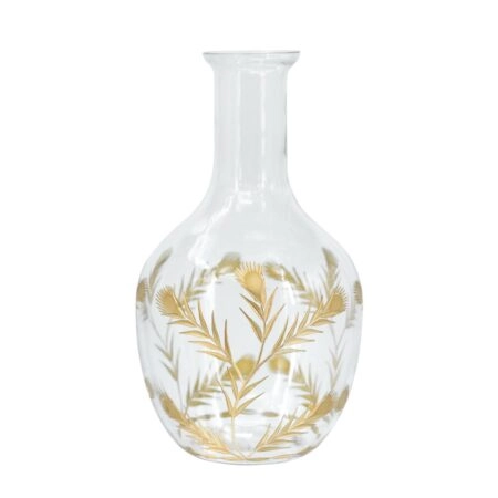 Artekko Aphelios Γυάλινο Διάφανο Διακοσμητικό Βάζο με Χρυσές Λεπτομέρειες (17x17x29)cm