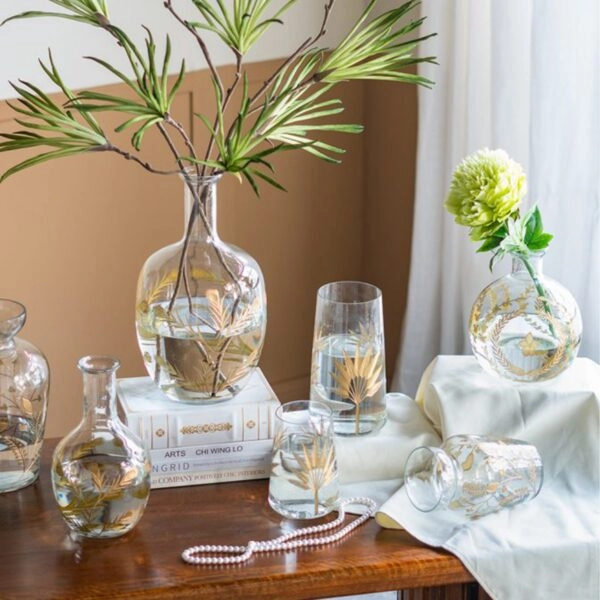 Artekko Aphelios Διακοσμητικό Βάζο Γυαλί Διάφανο Χρυσό (20x20x32)cm