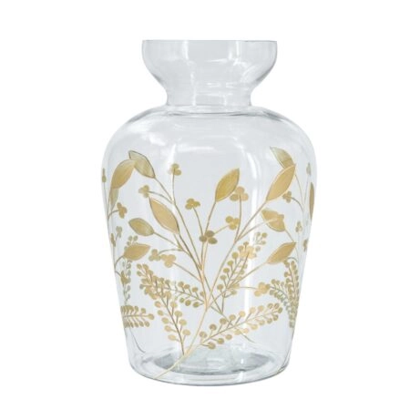 Artekko Aphelios Γυάλινο Διάφανο Διακοσμητικό Βάζο με Χρυσές Λεπτομέρειες (20x20x32)cm