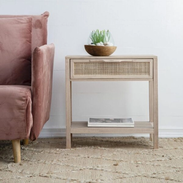 Artekko Cons MDF Κομοδίνο με Ψάθα σε Φυσική Απόχρωση (55x30x55)cm