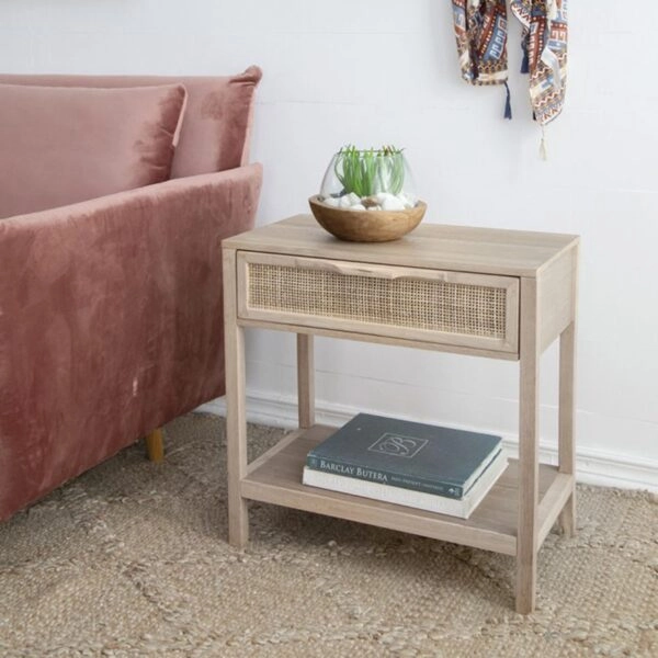 Artekko Cons MDF Κομοδίνο με Ψάθα σε Φυσική Απόχρωση (55x30x55)cm