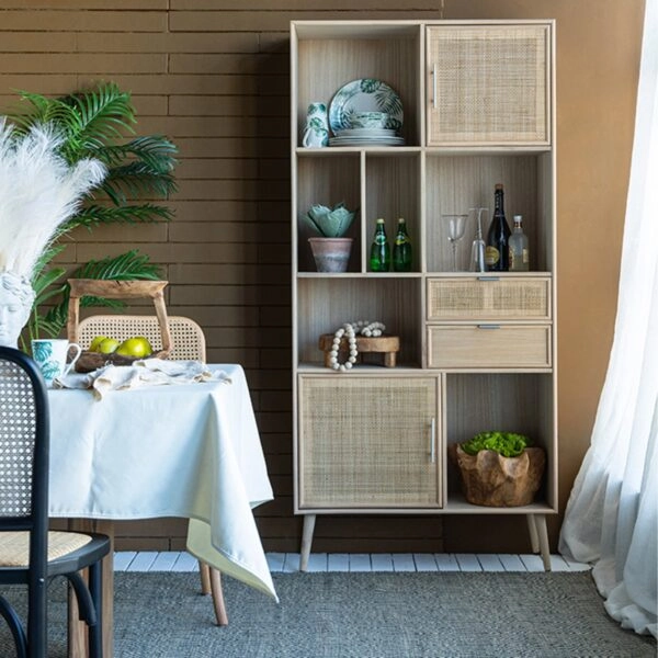 Cons Μπουφές MDF Ψάθα Φυσική Απόχρωση (90x37x189)cm