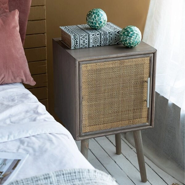 Artekko Cons MDF Κομοδίνο με Ψάθα σε Φυσική Απόχρωση (40x38x72)cm