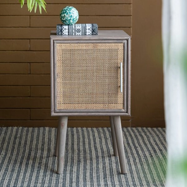 Artekko Cons MDF Κομοδίνο με Ψάθα σε Φυσική Απόχρωση (40x38x72)cm